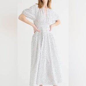 J. Crew | Women’s Puff-sleeve smocked-waist midi dress in dot | NWT | XS